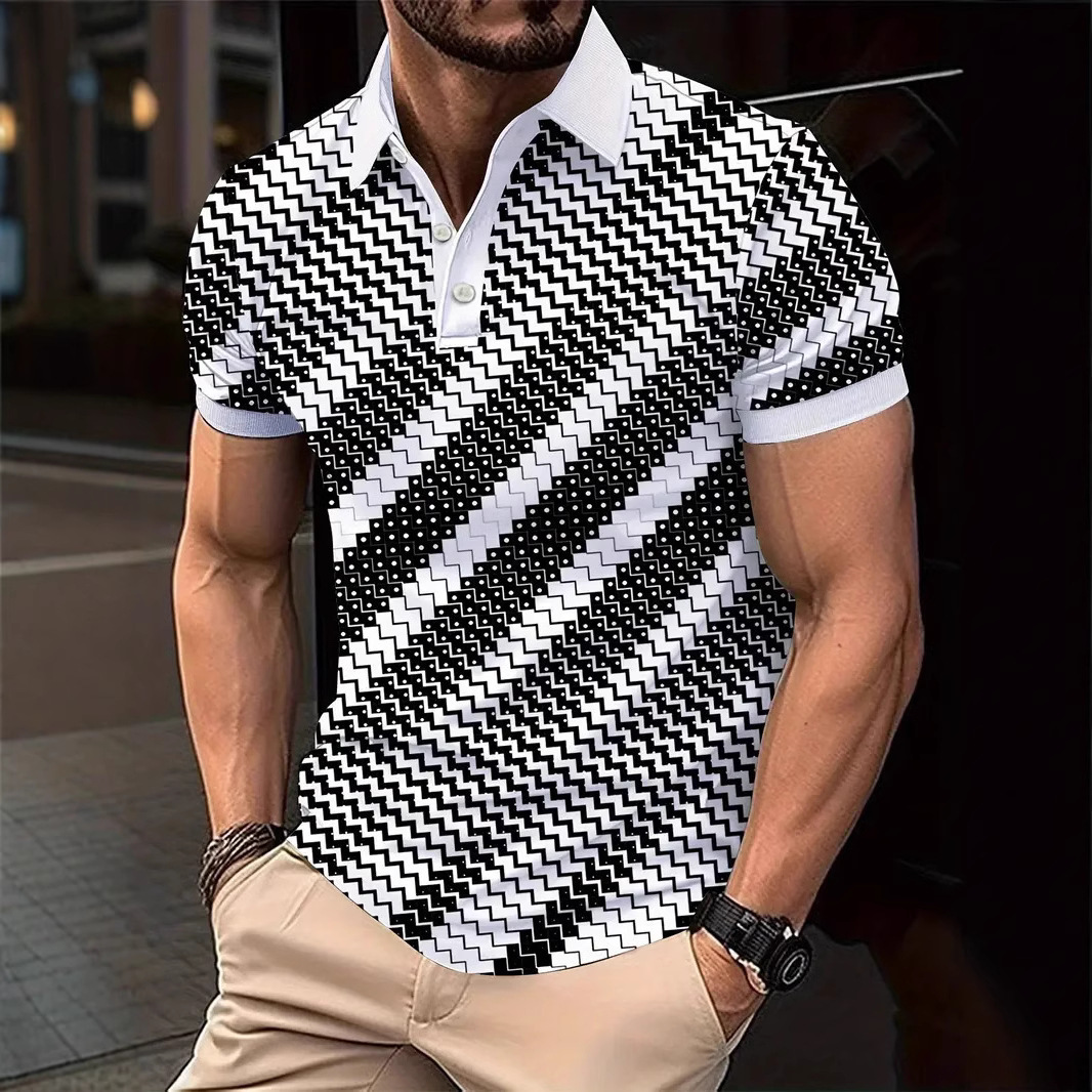 Camisa polo de solapa con botones de manga corta para hombre europeo y americano de Amazon Camisa de moda callejera con estampado digital 3D MB13