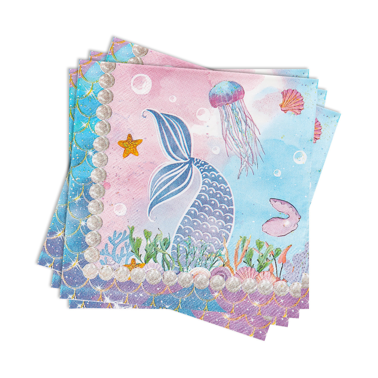 Nuevo juego de vajilla de fiesta con tema de sirena marina de verano, bandeja de papel desechable, cuchillo, tenedor, cuchara, decoración de fiesta