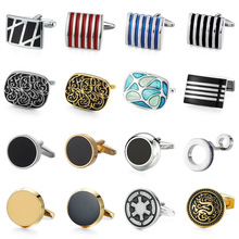 帧萌优质法式衬衫袖扣经典珐琅复古花纹纽扣圆形黑底袖钉外贸批发