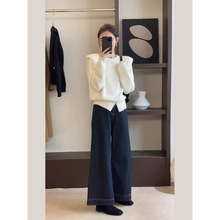大码女装春秋套装女2025新款高级感遮肉针织毛衣阔腿牛仔裤两件套