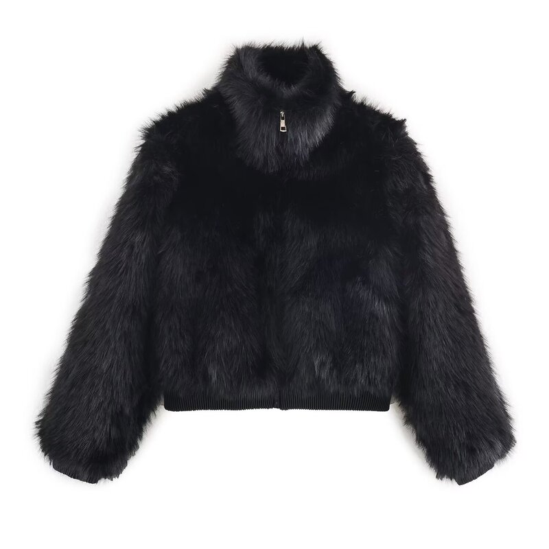 2025 Autumn and Winter New European and American Cross-Border Women's Fashion Artificial Fur Stand Collar Jacket Coat W025 12033
