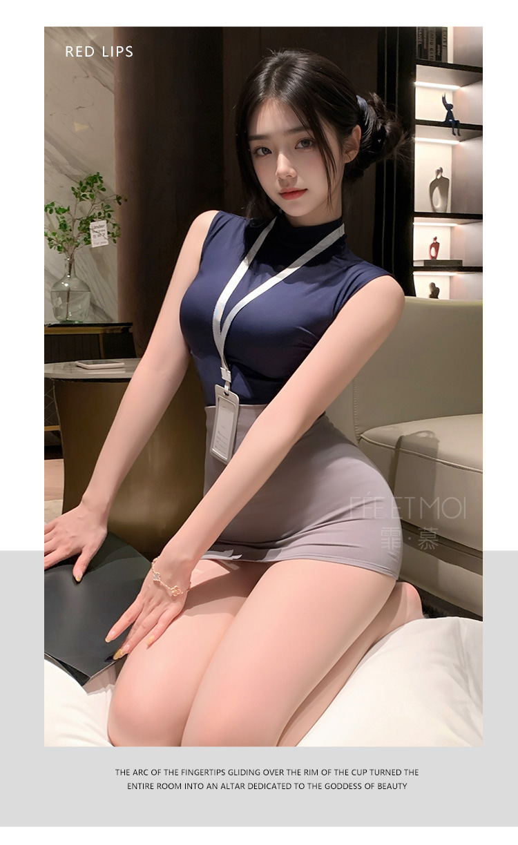 Feimu Secretary Costume Set with Top, Pencil Skirt, Thong and Badge — detail image 26