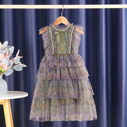New children's skirt, girl's trendy fairy dress, grid camouflage cake net dress, princess-style dress for children