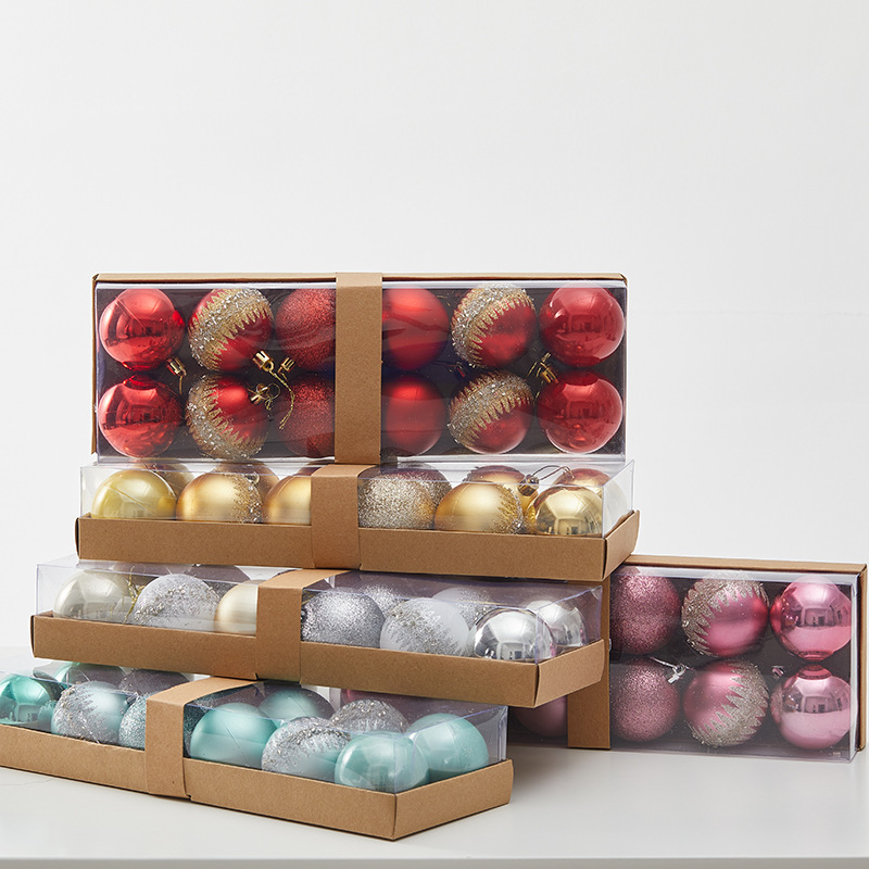 Madera de 6cm en caja pintada bola de Navidad de tapa dura plateada rosa galvanizado bola de decoración de Navidad colgante