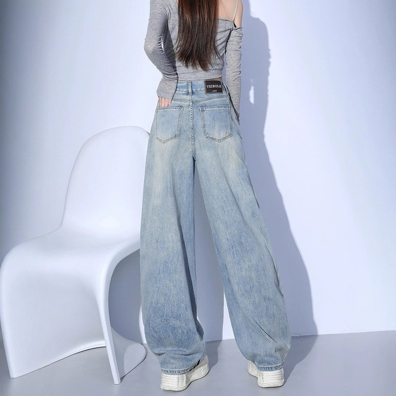 浅色弯刀牛仔裤女春秋2025潮流百搭新款梨型夏季薄款香蕉阔腿裤子|undefined