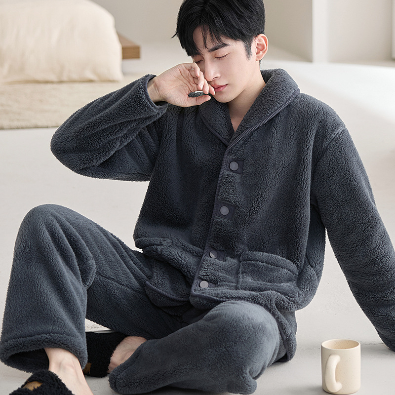Casual Casual Men's Velvet Thickeneded Warm Coral Velvet Autumn and Winter Pajamas Winter Large Size Flannel Home Clothes