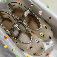 羊皮版~小众刺绣浅口网纱玛丽珍鞋女新款芭蕾舞平底一字带单鞋女