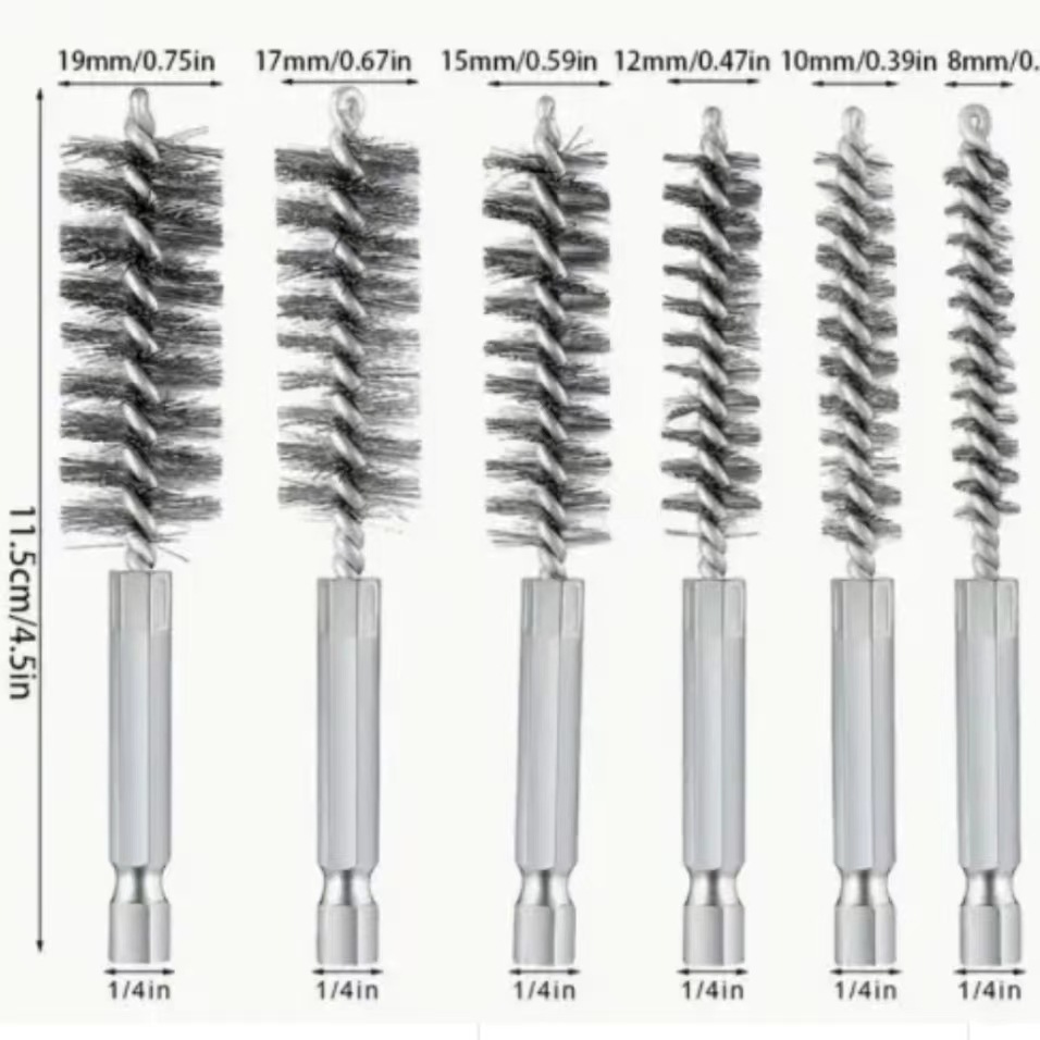 手电钻六角杆枪刷钢丝刷抛光去毛刺管道刷尼龙刷6.35mm六角铜丝刷