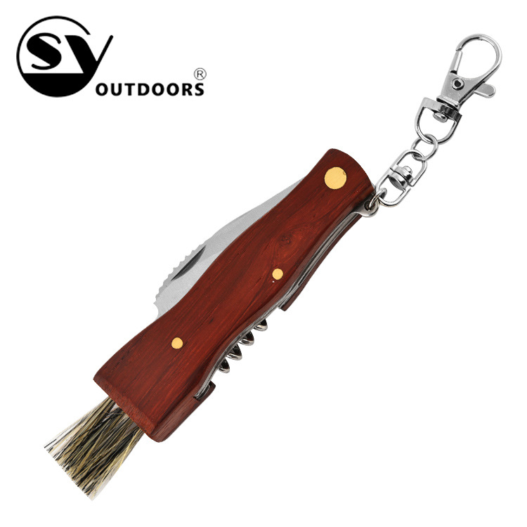 双开蘑菇刀 多功能户外刀具野营小刀刷子求生折叠刀具折刀带镊子