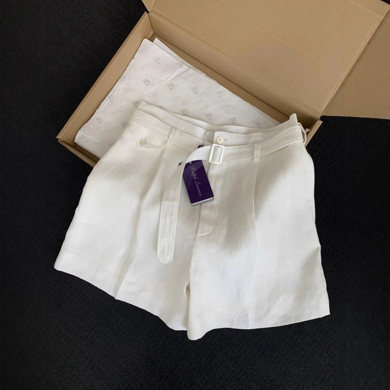 2026 New Style Old Money Style White Tencel Linen Casual Drapey Shorts for Women High-Waisted Petite Cotton-Linen Wide-Leg Pants