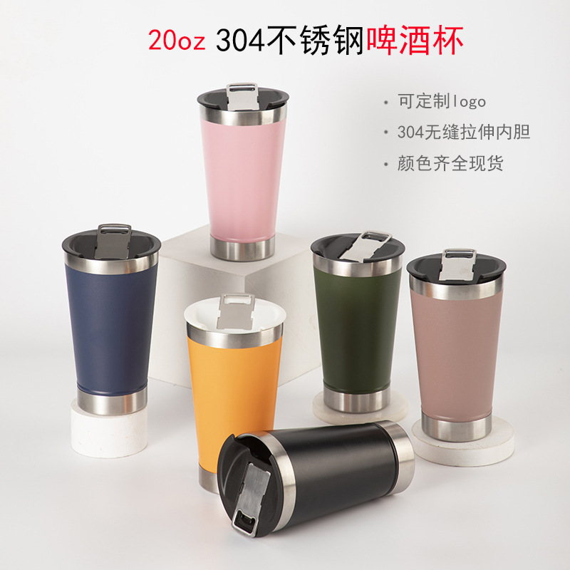 Taza de 20 oz con abridor de botellas incorporado, doble capa de acero inoxidable 304, termo para bebidas heladas o calientes, ideal para exteriores.
