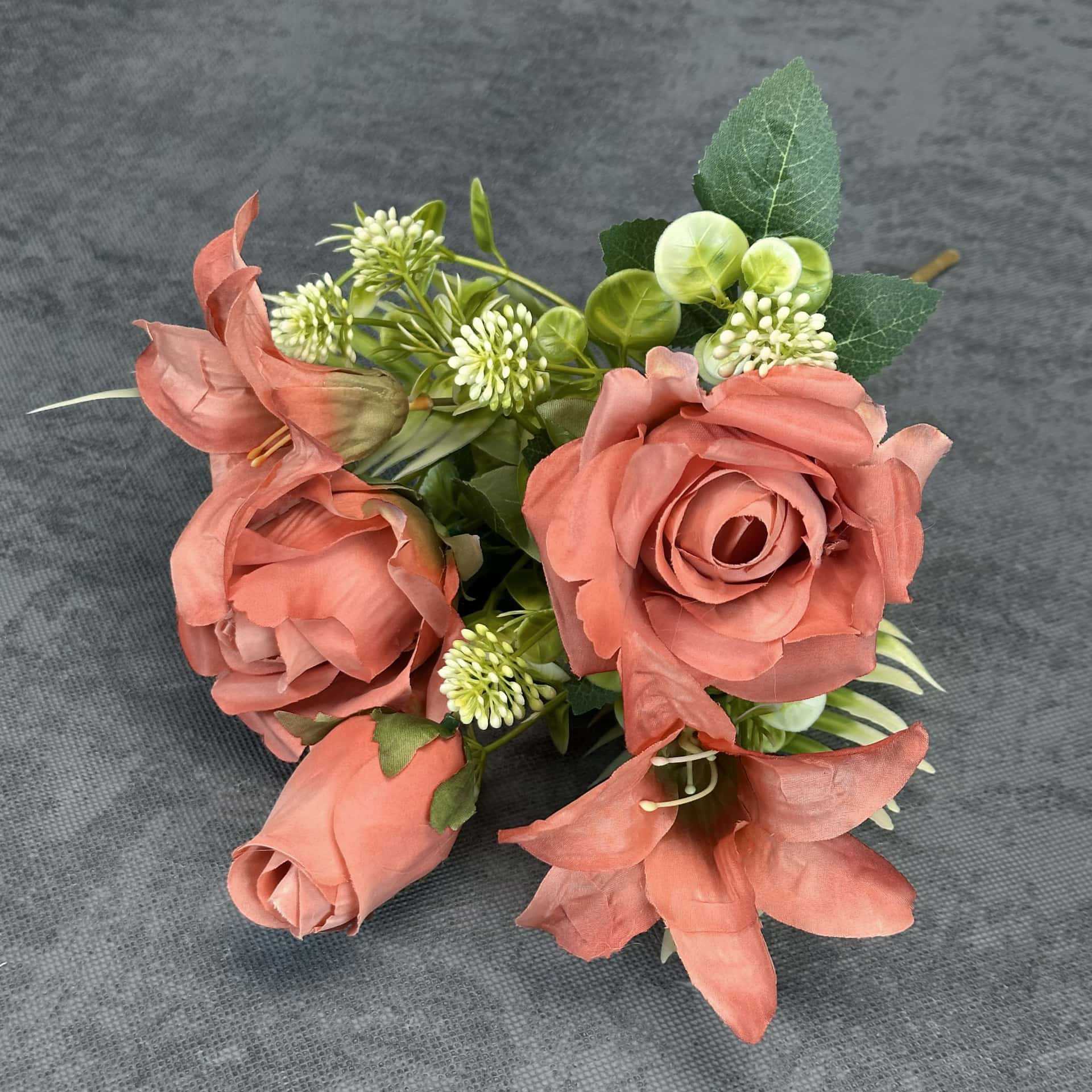 Simulación Rose Lily Combinación Ramo Estilo pastoral Decoración de boda en el hogar Decoración de flores falsas hechas a mano al por mayor
