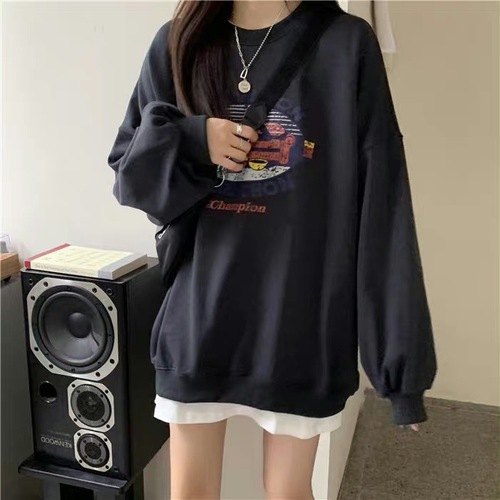 Super popular round neck sweatshirt for women  autumn new Korean style thin jacket student loose tops women's clothing wholesale