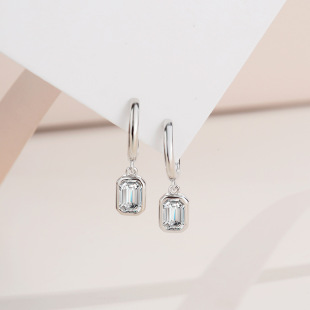 Sterling silver S925 Mosan Diamond rectangular 4*6 special-shaped diamond 0.8CT earrings female Ice Flower Diamond sugar micro set earrings