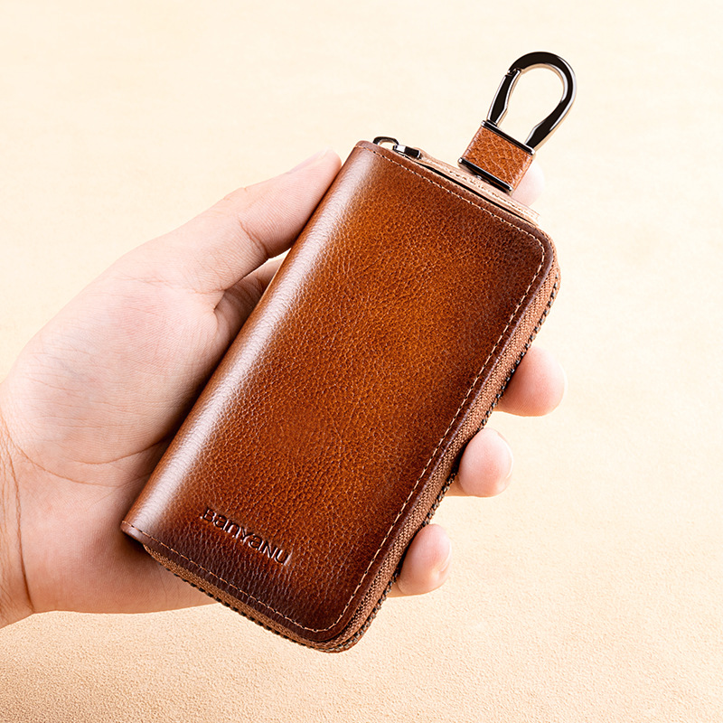 GZ Bayanou Leather Goods Factory High-Grade Genuine Leather Multi-Function Large Capacity Calfskin Men's Waist Hang Car Key Holder