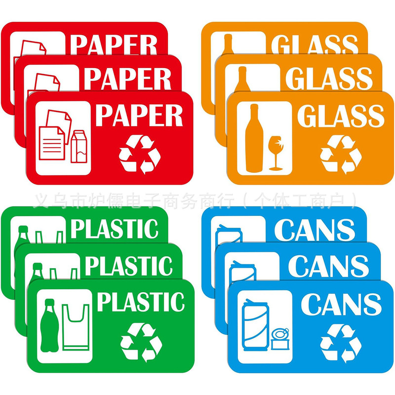 Four-Color Classification Recyclable Waste Identification Stickers for Paper, Glass, Plastic, Metal Cans, Waterproof Self-Adhesive Labels Four-Color Classification Recyclable Waste Identification Stickers for Paper, Glass, Plastic, Metal Cans, Waterproof Self-Adhesive Labels