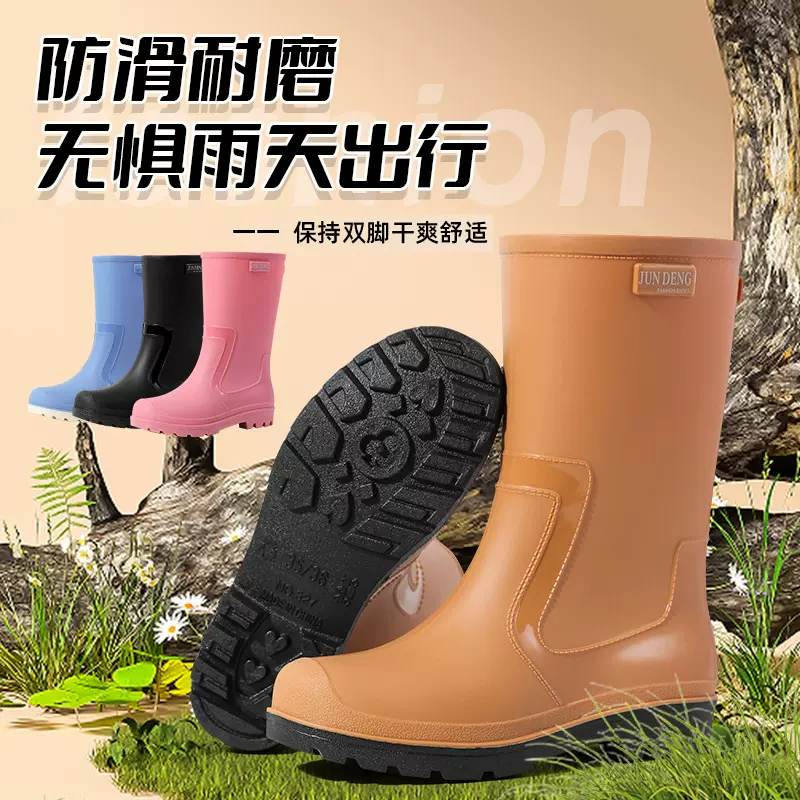 2026新款PVC中筒加厚耐磨雨鞋   韩式女款防水防滑加棉保暖水靴