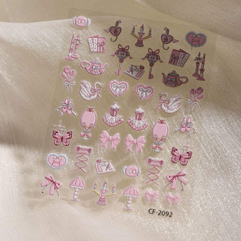 New pink bow ballet nail stickers, cute and flattering, girlish grid design, wearable for DIY scrapbooking