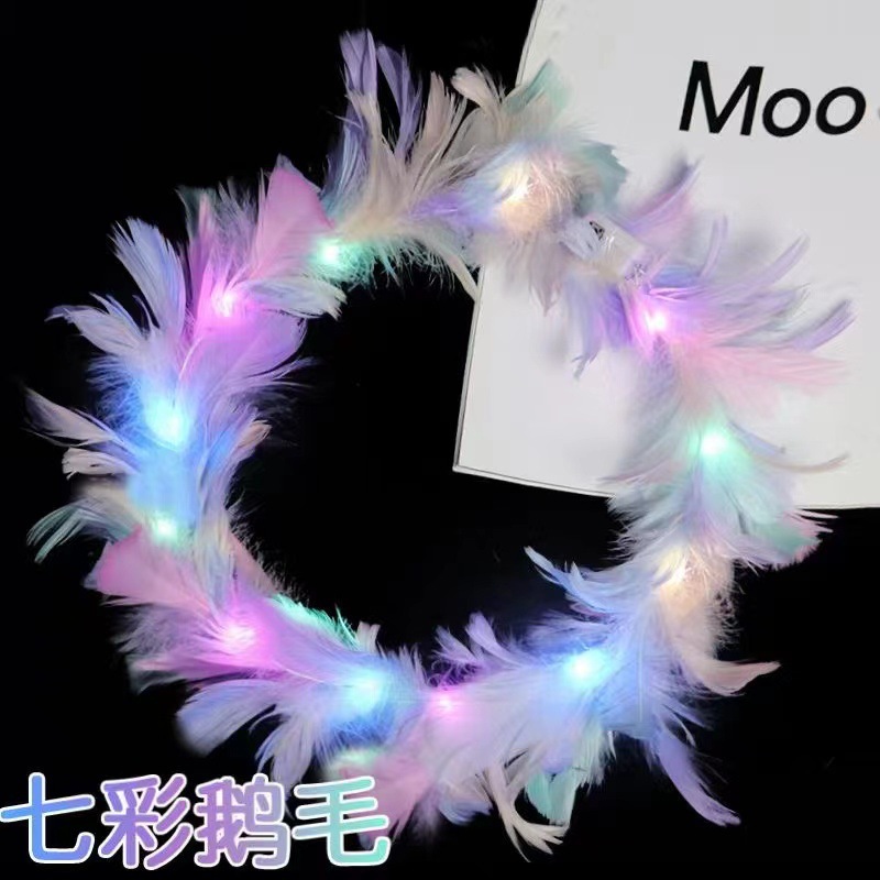 Diez luces, coronas luminosas coloridas, sombreros, diademas, luces led, plumas de princesa para niños, orejas de conejo, guirnaldas con brillo de seda dorada