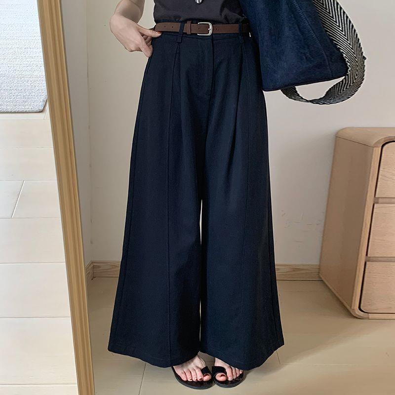 韩版竖条设计感气质简约直筒休闲裤女2025秋季新款百搭显瘦阔腿裤|undefined