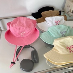 韓国のかわいいピンクの蝶結び防風ロープ速乾漁師帽子供夏屋外キャンプ登山帽盆帽