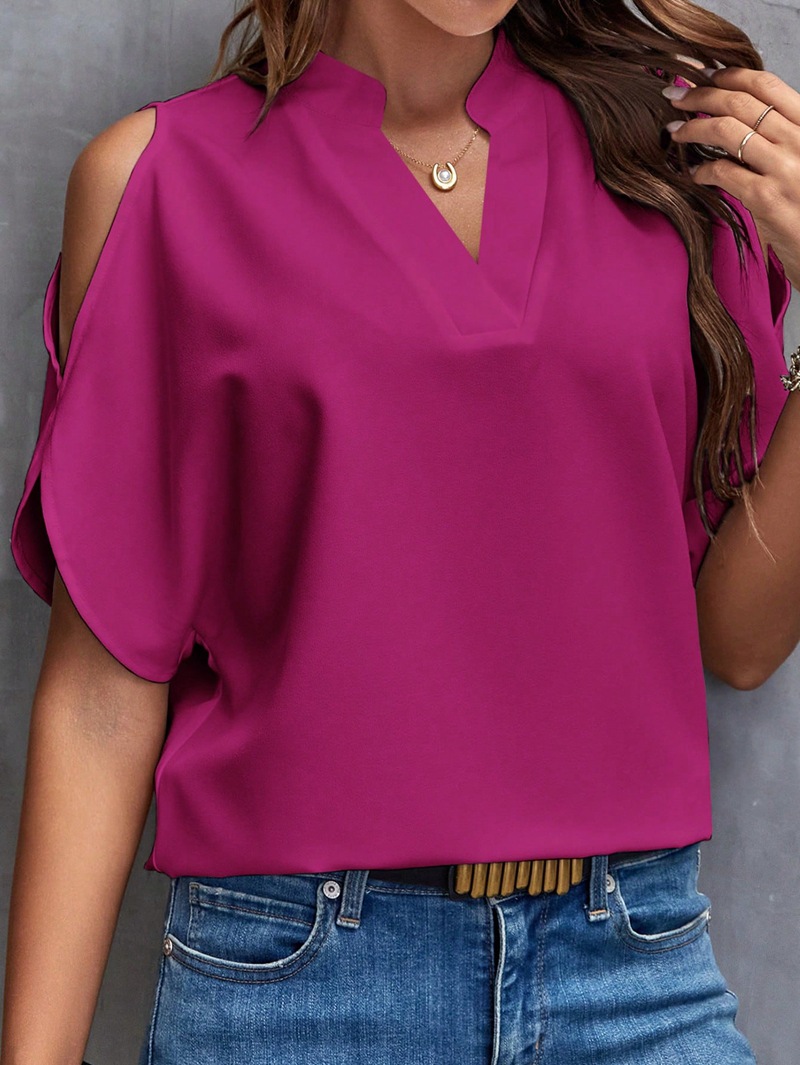 Ropa de Mujer Europea y Americana de Amazon, TikTok y Temu, Verano 2025, Nuevo Top de Mujer con Cuello en V, Elegante y con Hombros Descubiertos