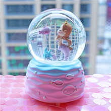 海洋发光美人鱼公主梦幻水晶球音乐盒彩灯雪花水球摆件女生节礼物