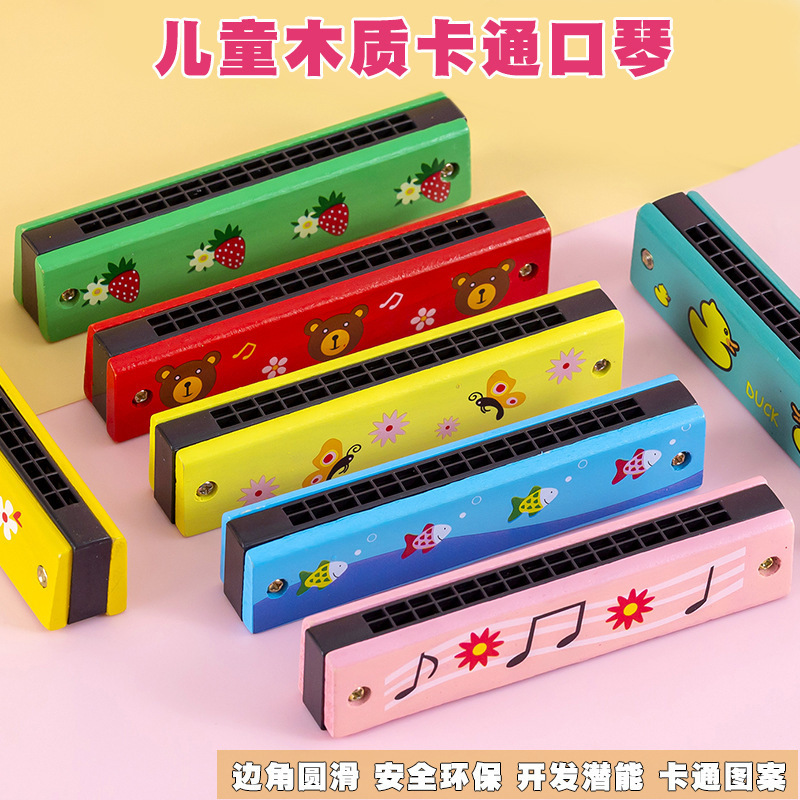 Children's wooden painted harmonica
