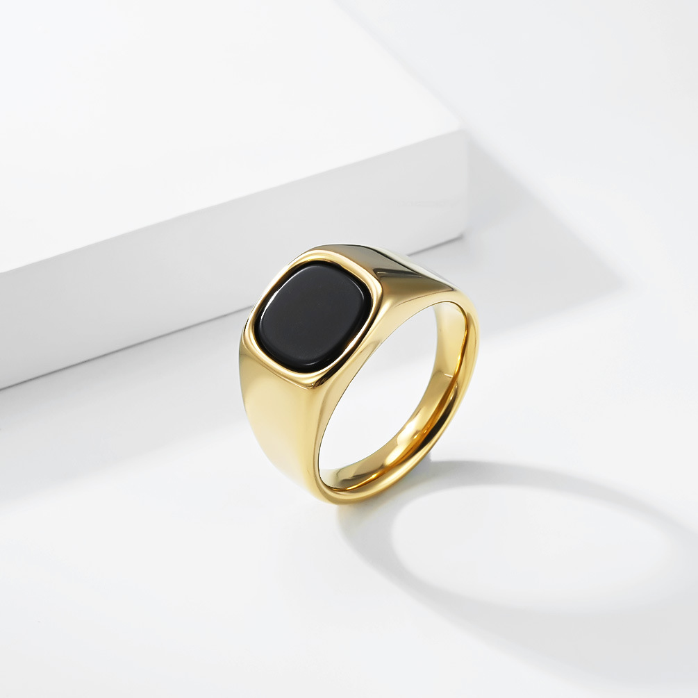 Unisex Minimalistischer Quadratischer Ring Mit Schwarzem Stein_voghion.com