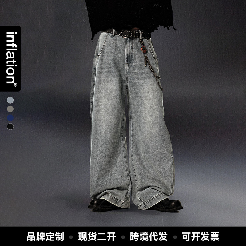 Jie Zhan Men's Clothing | Loose-Fit Washed Denim Scythe Pants 26 Spring/Summer New American Street Style Baggy Wide-Leg Pants