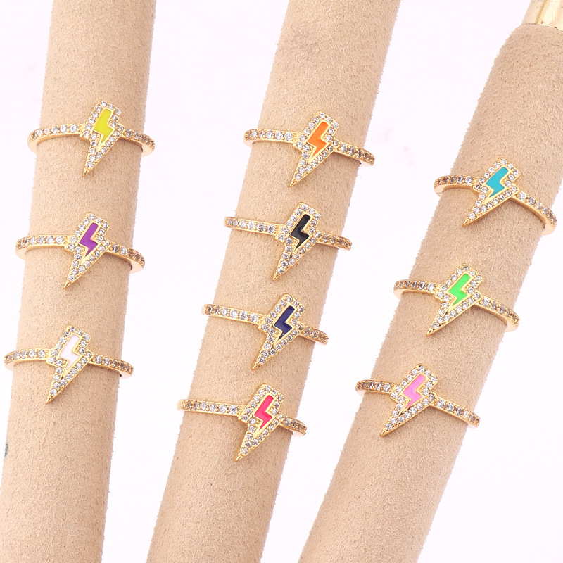 Fashion Lightning Copper Open Ring Plating Artificial Gemstones Copper Rings