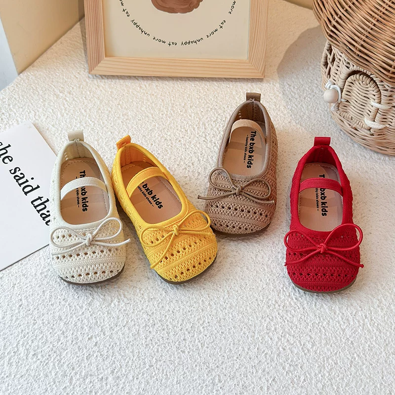 Breathable elastic cute shoes with bow for princess