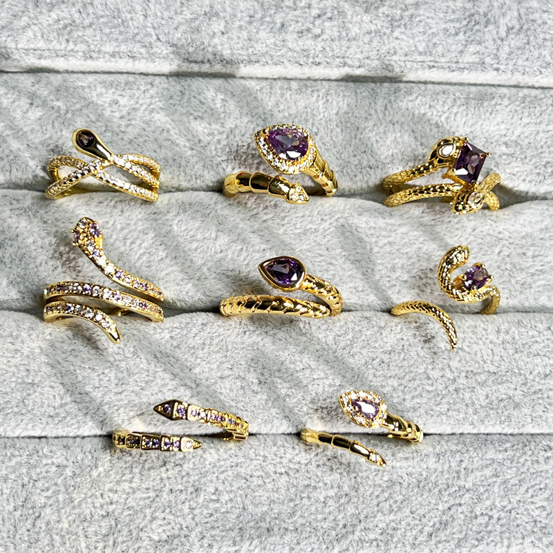 6g Weight Zircon Inlay Material Open Rings Classification Adjustable Ring Size 1 Piece Quantity Daily Occasion Copper Material Snake Pattern All Seasons Season Women's Gender Inlay Design IG Style Style Wholesale Jewelry IG Style Snake Copper Zircon Inlay Open Rings 1