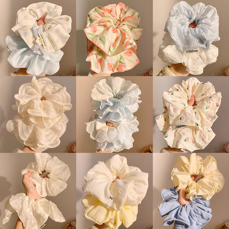 Versión coreana de la linda crema dulce niña cuerda para el cabello lazo del bosque femenino lazo para el cabello del intestino grueso sentido de alta calidad cuerda de cabeza de cola de caballo de gran tamaño