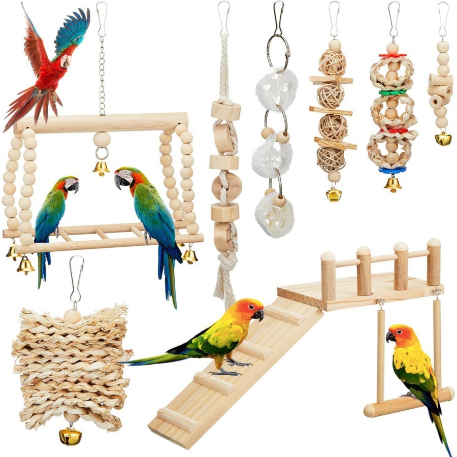 Juegos de juguetes de pájaros explosivos transfronterizos de artículos de pájaros roer y tirar juguetes de pájaros para aliviar el aburrimiento escaleras columnas juguetes de loros image 14