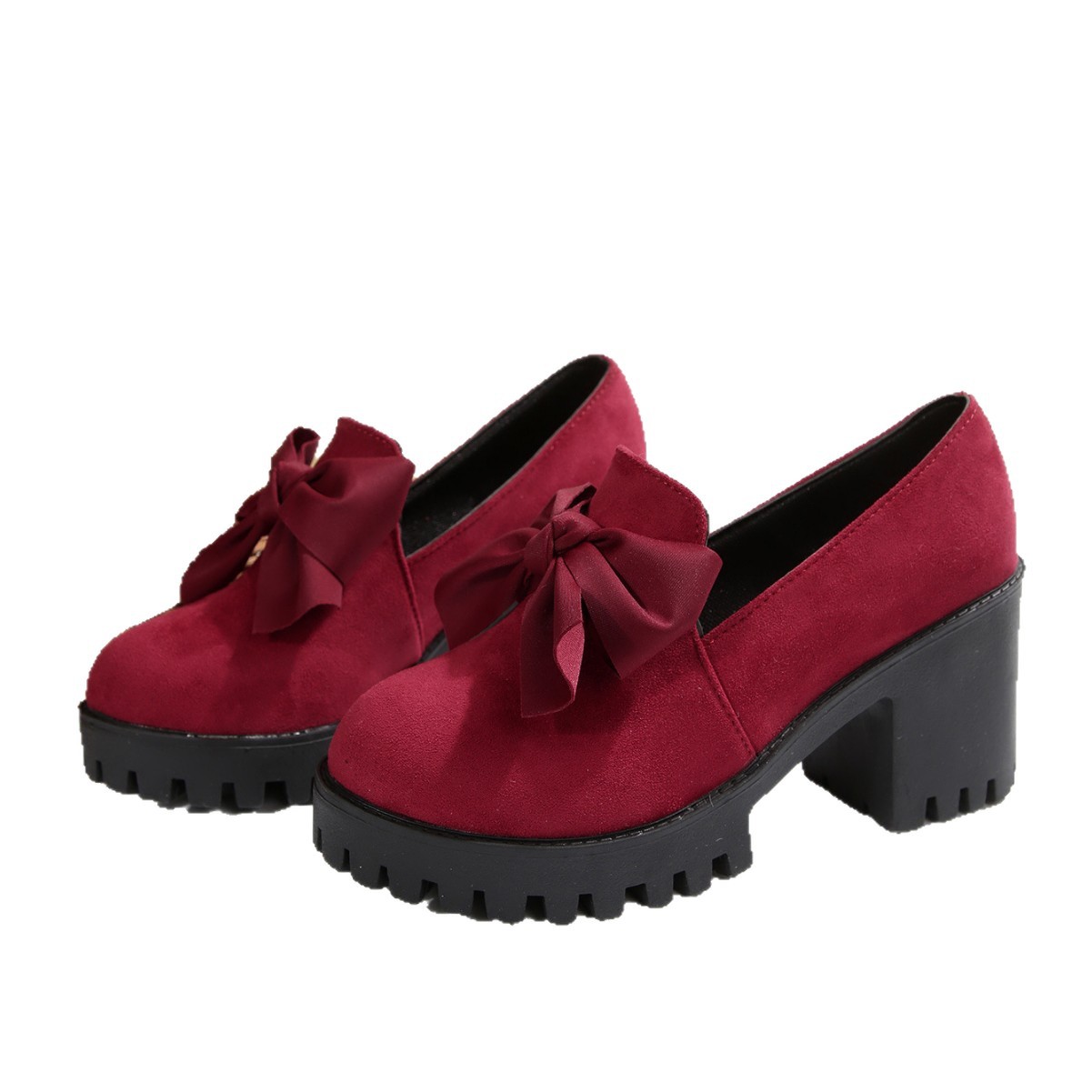 Women's plus Size High Heeled Shoes Bow Details Chunky Heel Platform Spring Fashion Footwear_voghion.com