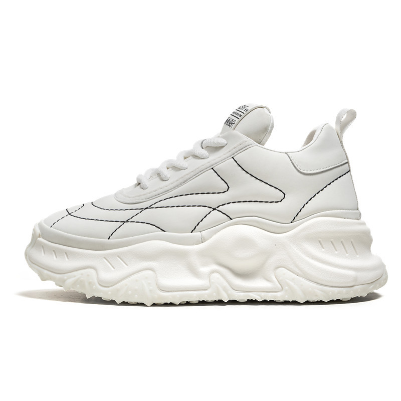 Baskets de running homme en cuir tendance à semelle épaisse_voghion.com