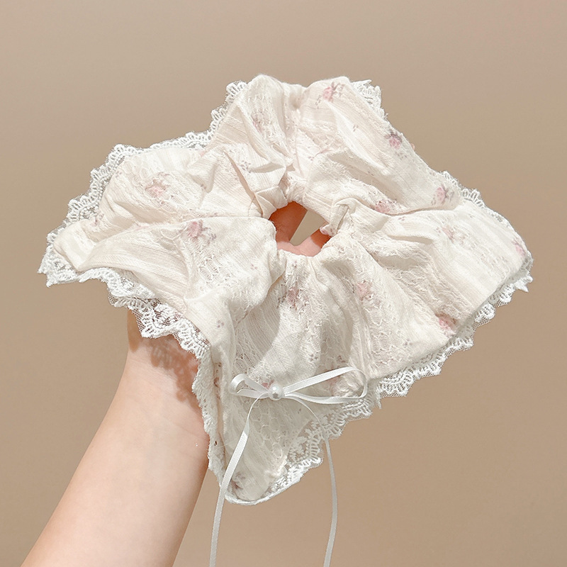 Primavera nueva corbata de pelo de intestino grueso para niños accesorios para el cabello de encaje dulce niña cabeza de bebé flor cuerda para la cabeza tocado de cuerda para el cabello japonés