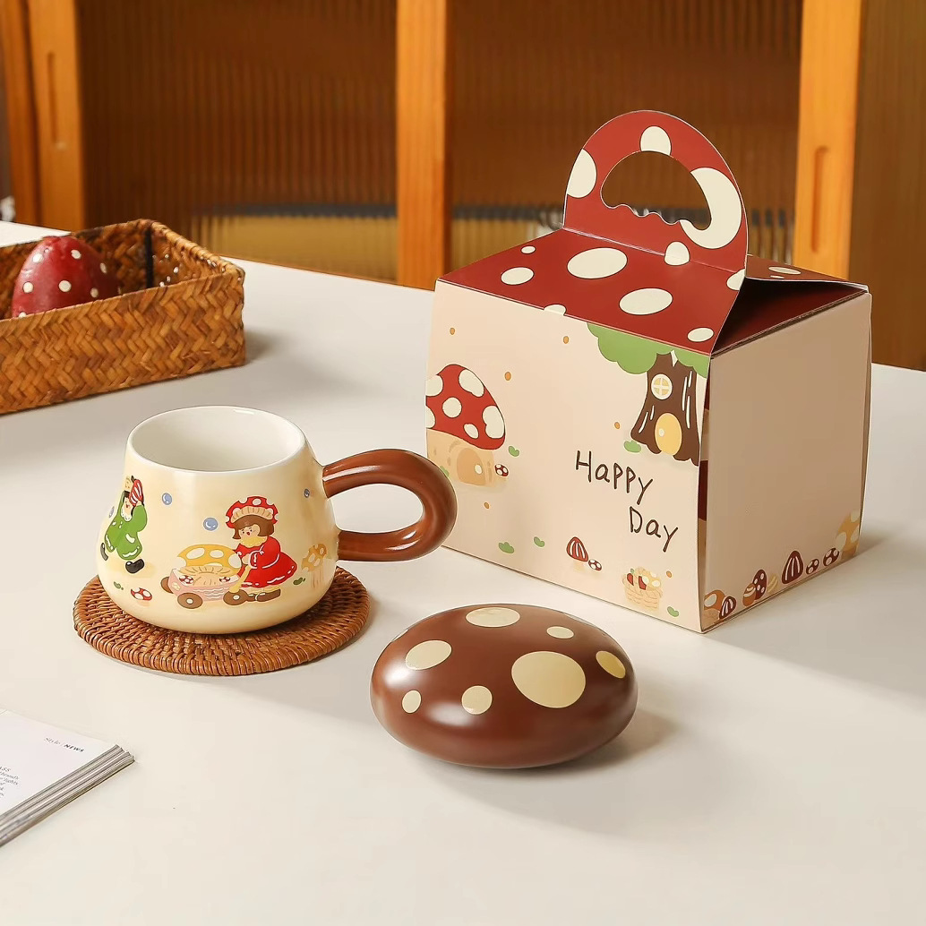 Taza de hongos con personalidad de dibujos animados creativos, souvenirs de cerámica, taza de alto valor para niñas, taza de café con forma linda