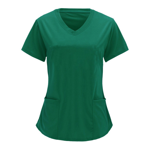 Eurasian nurse style solid color crew neck short sleeve T-shirt with large pockets for women, size code/large