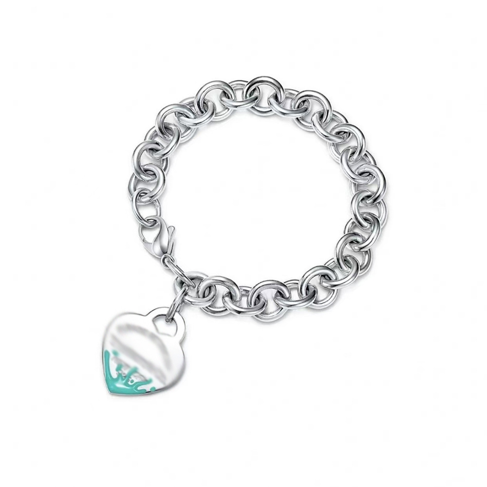 실버 블루 스플래시 잉크 하트 모양 팔찌