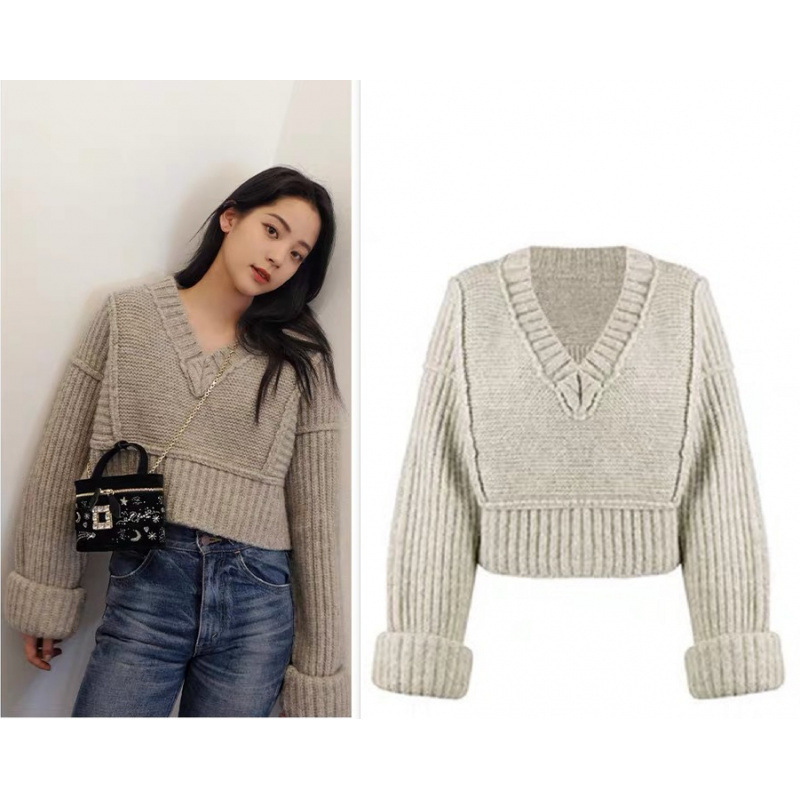 Ouyang Nana Star with 2022 New Thick Wool Collar Pullover Knitted Sweater Loose Sweater for Men and Women Coat
