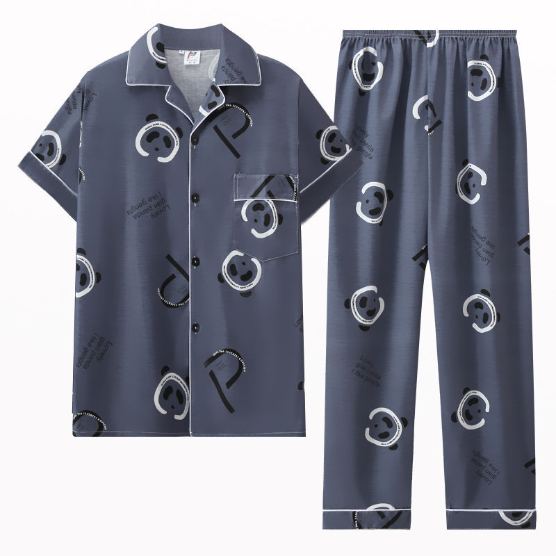 Pijamas de hombre de manga corta de verano de algodón puro ropa de hogar primavera y otoño Cardigan Pijamas de estilo Chanel DE ALTO aspecto