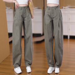 复古休闲阔腿工装裤女2025秋季新款高腰宽松显瘦百搭直筒弯刀裤子