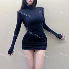 韩国ins气质加绒秋冬修身显瘦连衣裙显胸性感包臀加厚内搭打底裙