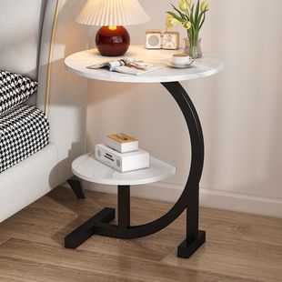 Living Room Sofa Side Table Bedroom Bedside Coffee Table Popular Double-Layer Storage Rack Simple Round Corner Table Bedside Small Table