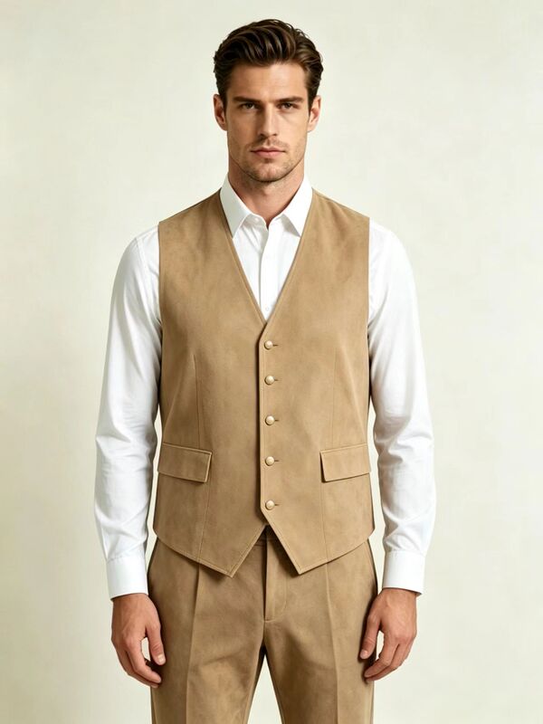 2026 European and American cross-border retro men's casual vest, western-style suede vest, business casual slim-fit vest for men 2026 European and American cross-border retro men's casual vest, western-style suede vest, business casual slim-fit vest for men