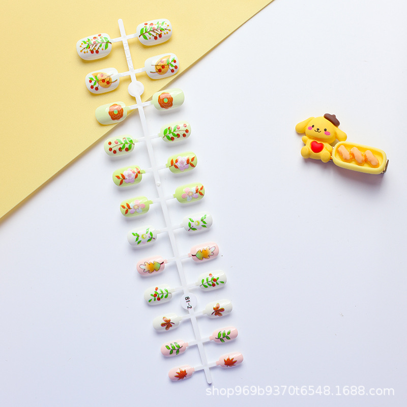 Desmontable lindo de los niños uñas 24 piezas de uñas de belleza de uñas de los niños pieza de uñas falso parche de uñas para el comercio exterior