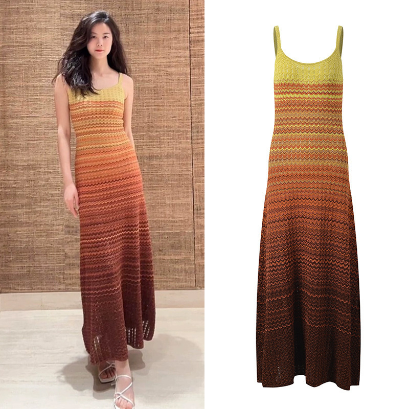 2026 Summer New Style Gentle and Unique Design Gradient Color Sunset Glow Slim-Fit Slimming Suspender Dress