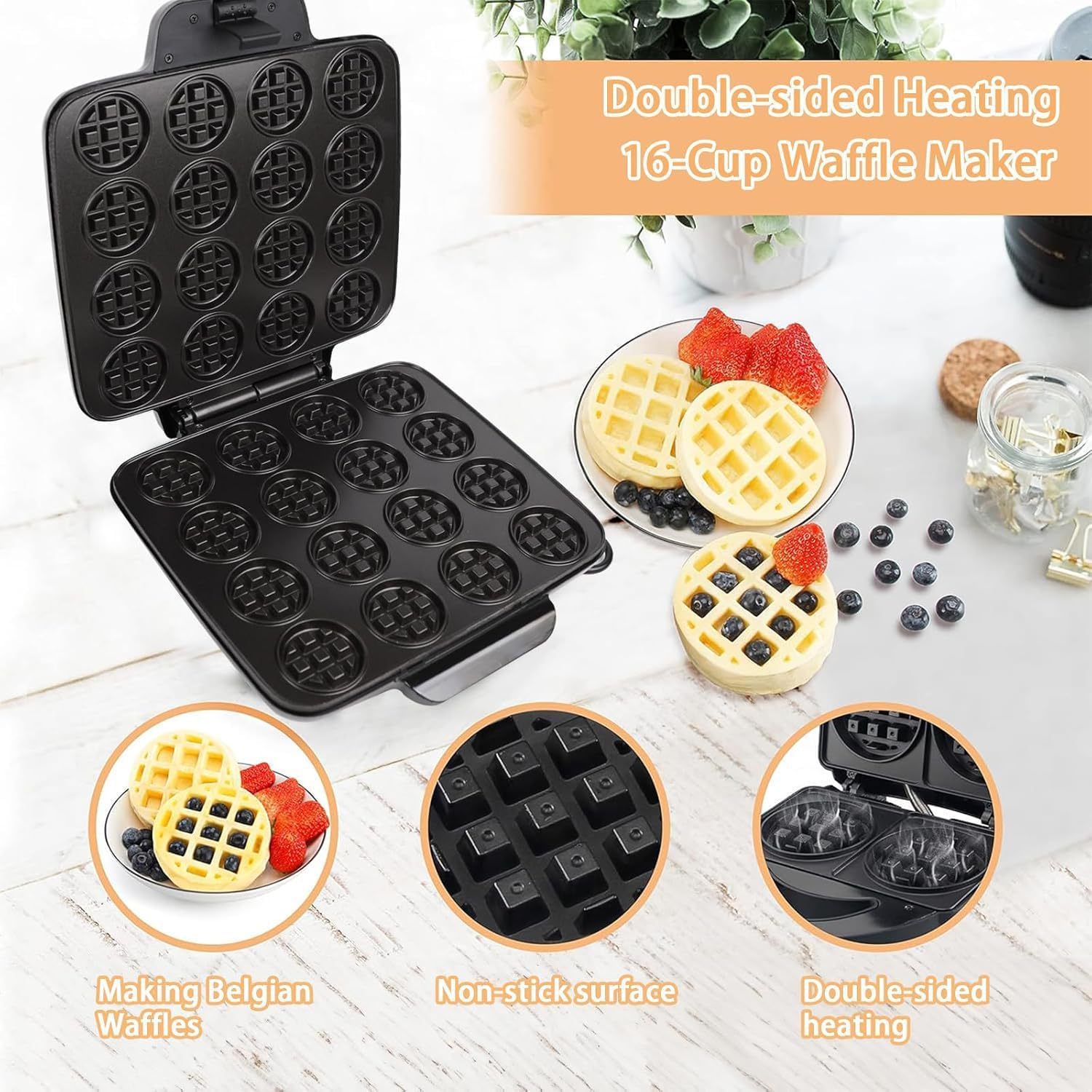 16 agujeros transfronterizos de la máquina de waffles mini máquina de waffles pequeña máquina de galletas de desayuno